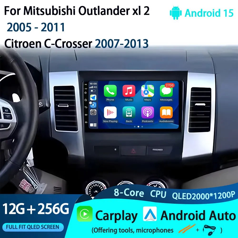 

Car Radio 9" Android 15 Multimidia Player For Mitsubishi Outlander xl 2 2005 - 2011 Citroen C-Crosser 2007-2013 NO 2din