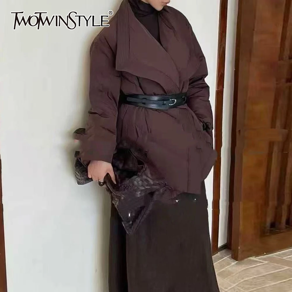 

TWOTWINSTYLE Solid Spliced Sashes Jacket Female Lapel Long Sleeve Loose Temperament Korean Women's Jackets Autumn Fashion New