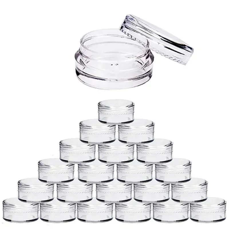 

100Pcs 3g/5g/10g/15g/20g Clear Small Plastic Cream Jars Pots Refillable Eyeshadow Lip Balm Nail Art Cosmetic Storage Container