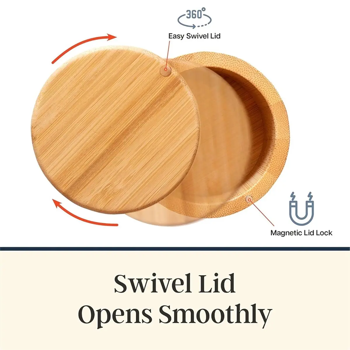 New Arrival Triple Salt Cellar Bamboo Salt and Pepper Storage Box with Magnetic Swivel Lids Separated Rotating Type