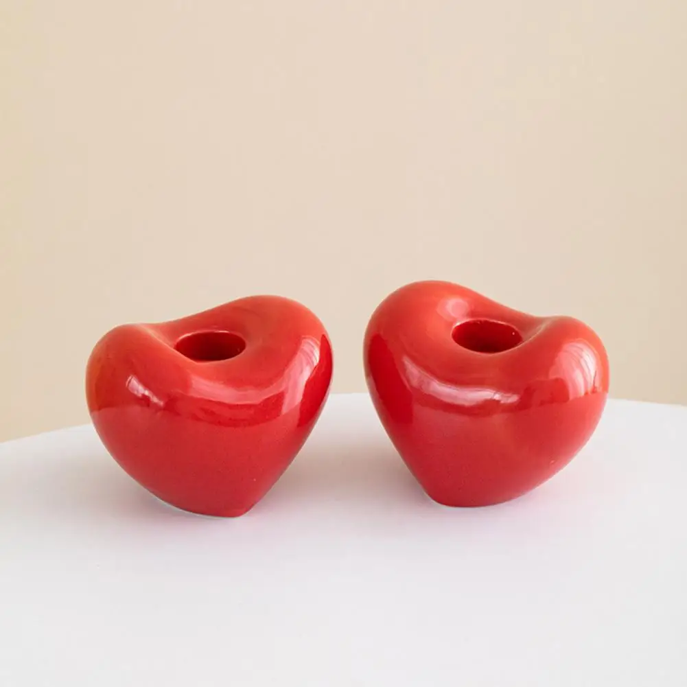 High Temperature Resistant Candle Holder Heart Shaped Ceramic Candlestick Holder Wedding Party Centerpiece Small for Home