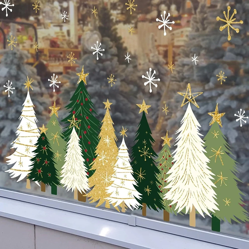 Christmas Decoration Stickers Christmas Tree Window Cling Xmas Wall Decals For Glass Reusable Static Cling Decorations