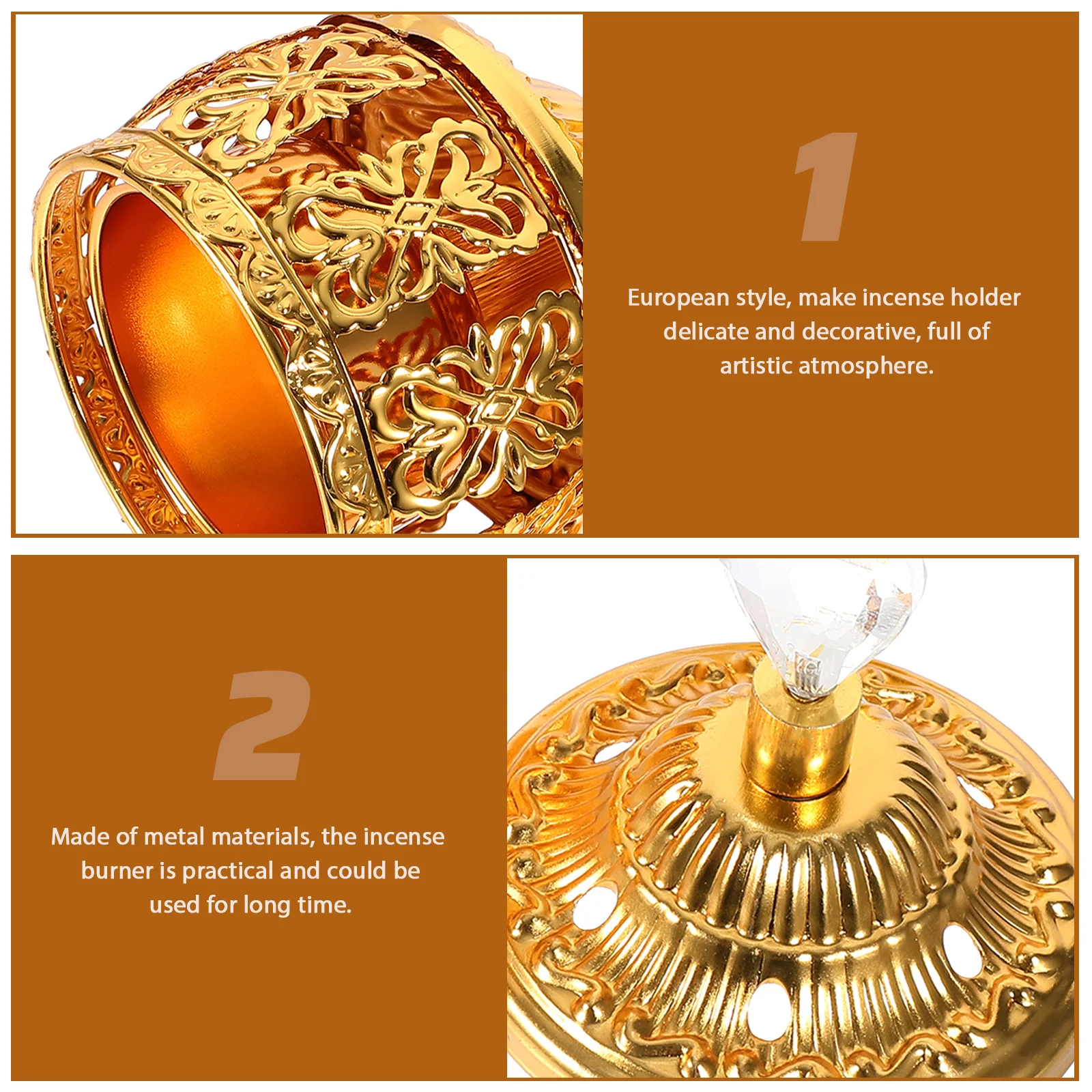 

Metal Incense Burner Decorative Holder Vintage Design for Desktop Tabletop Relaxing Aroma Meditation Room Decor