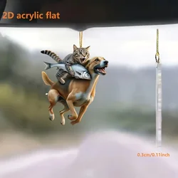 Cute Cat Riding Dog 2D Flat Acrylic Keychain Novel Pet-Themed Pendant Versatile Charm for Car Mirror,Bag,Home,Festive,Gift&Decor
