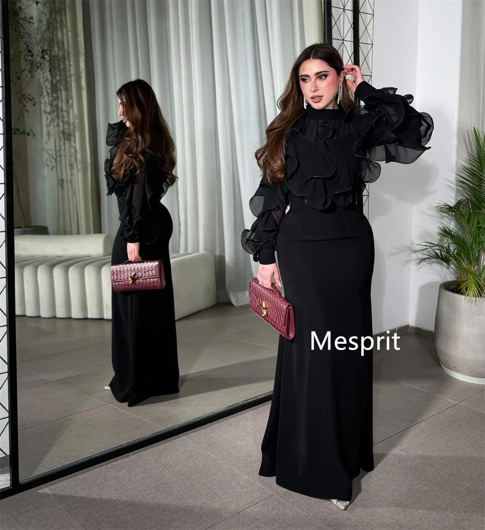 Customized Chinese Style Jersey Pleat Ruffle Trumpet High Collar Long Bespoke Occasion Evening Dresses Matching