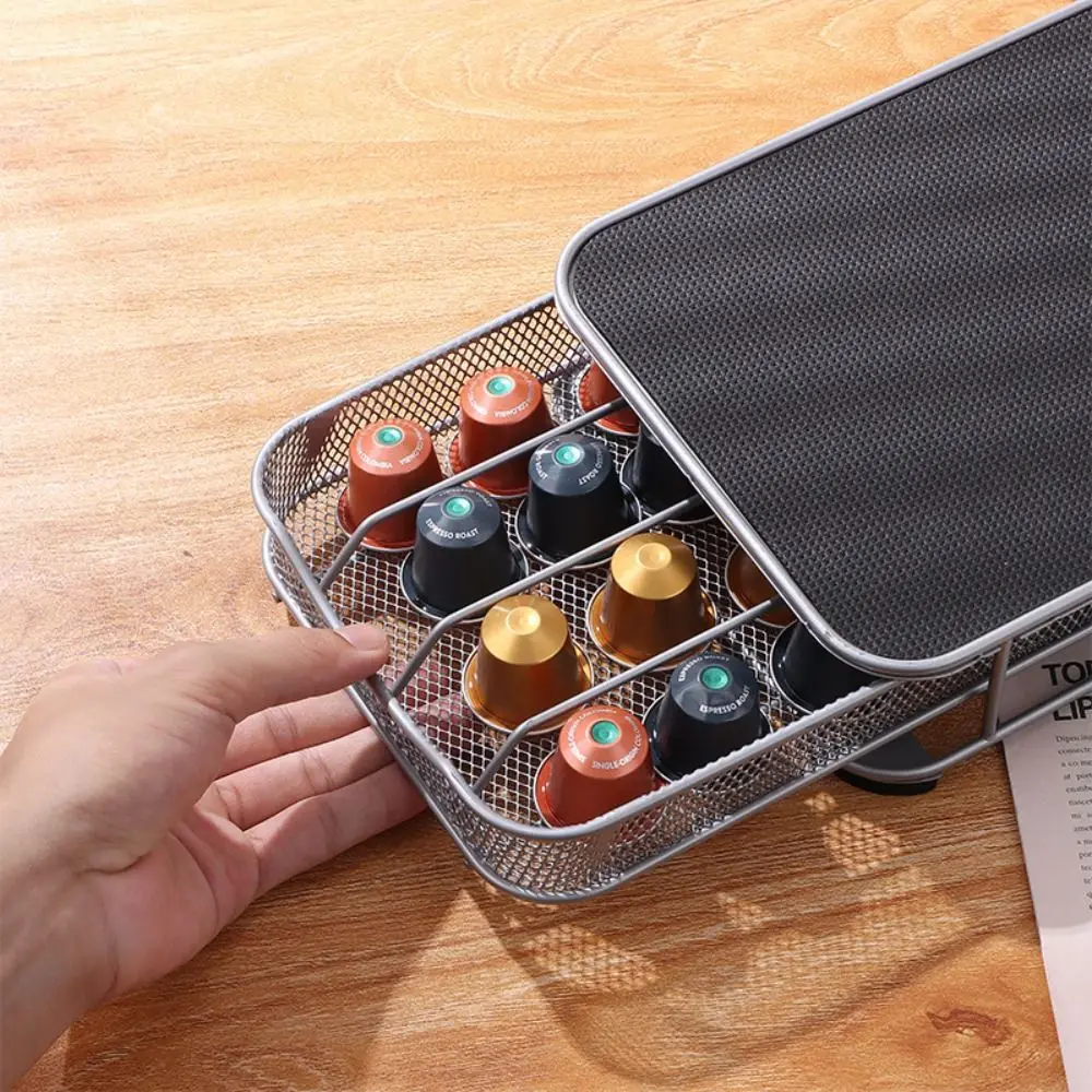 

Metal Coffee Capsule Display Rack Large Capacity Anti-Slip Coffee Pod Holder Drawers Pull-Out Coffee Capsule Holder Office