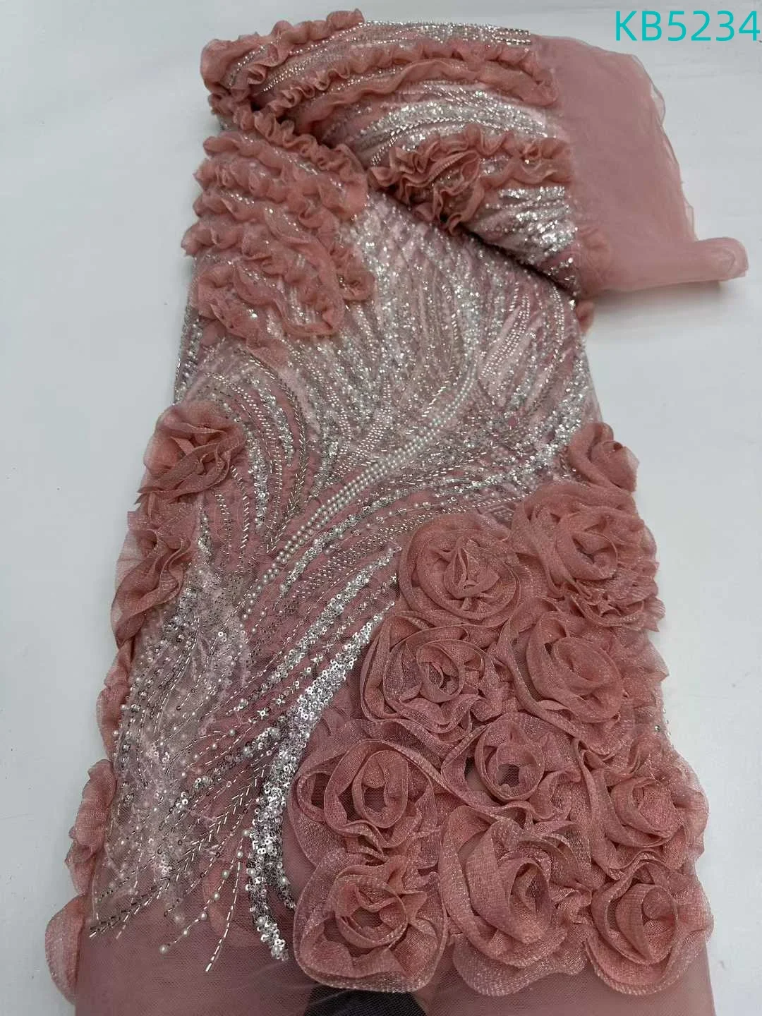 

Высококачественная африканская кружевная ткань Oliver Green с вышивкой бисером и пайетками, 5 ярдов, модель 2026, для шитья, KB5234