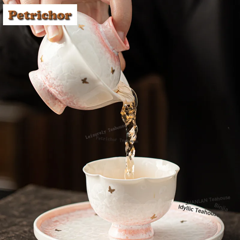 Ice Flower Gradient Ramp Gaiwan Boutique Tea Tureen Household Tea Bowl with Lid Kit Tea Maker Cover Bowl Cafes Accessories Gift