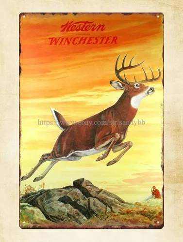 shop wall art WESTERN WTER Deer Hunting firearm gun metal tin sign