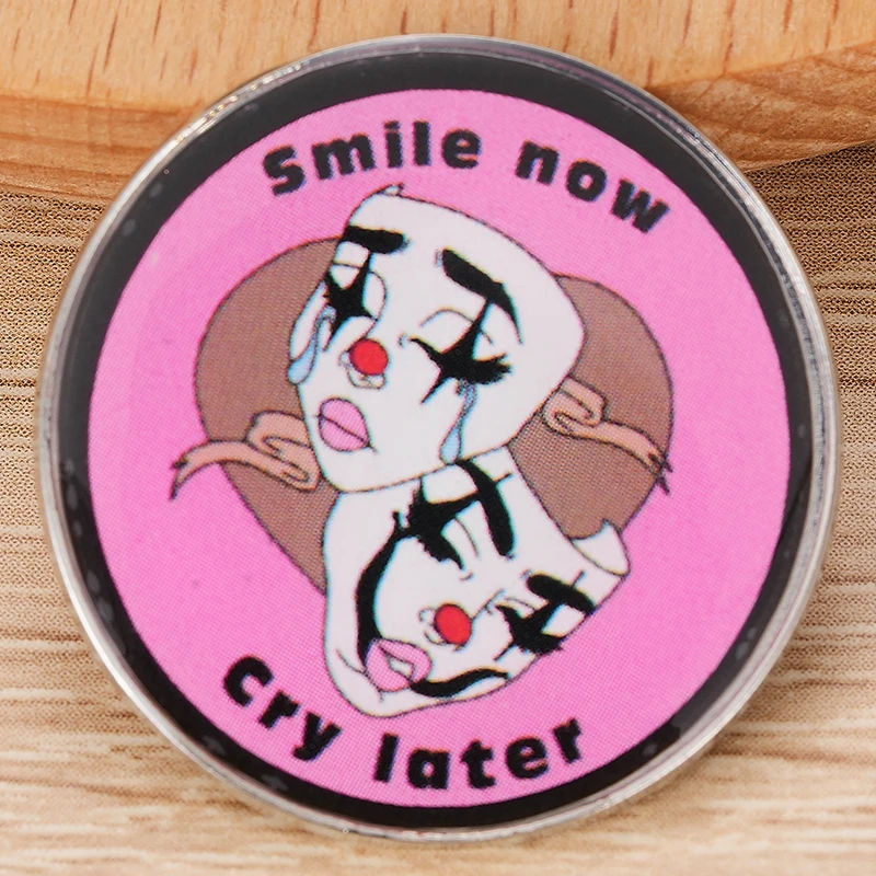 Comedy Theater Mask Smile Now Cry Later Chicano Art Vintage Gift Brooch Decorative Badge