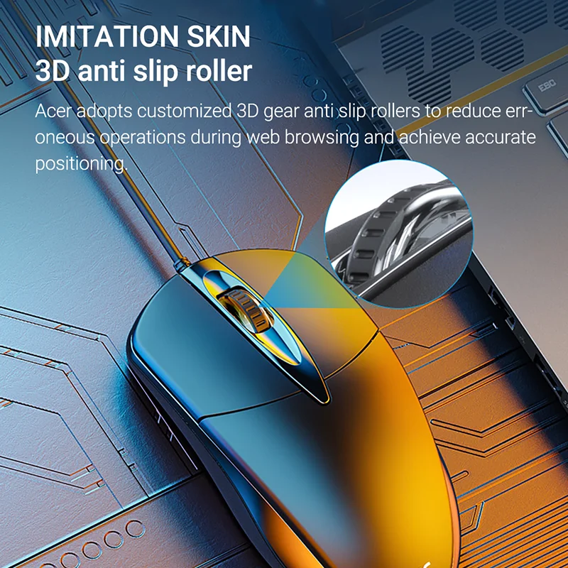 Acer-ماوس ألعاب سلكي مريح ، كتم الصوت ، 1200 ديسيبل متوحد الخواص ، usb ، بصري ، صحي ، للكمبيوتر المحمول ، الكمبيوتر المحمول ، الكمبيوتر