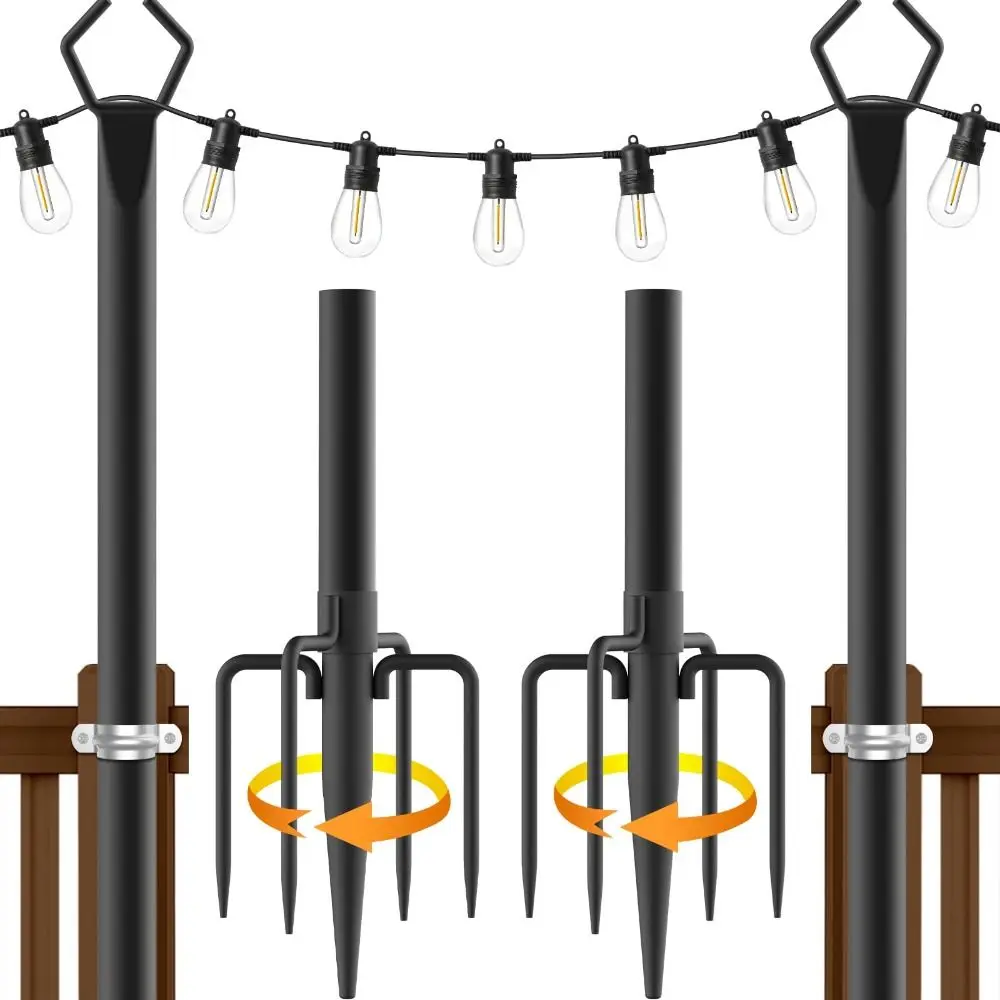 

2pcs Heavy Duty String Light Poles Adjustable Height Fence Brackets Adjustable Light Pole Stand Antirust Waterproof