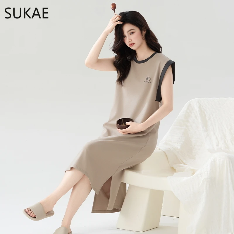 

SUKAE 100% Cotton Women Nightgowns M-4XL Sleepshirt Plus Size Lougewear Summer Sleeveless Vest Casual Long Tops Lady Nightdress