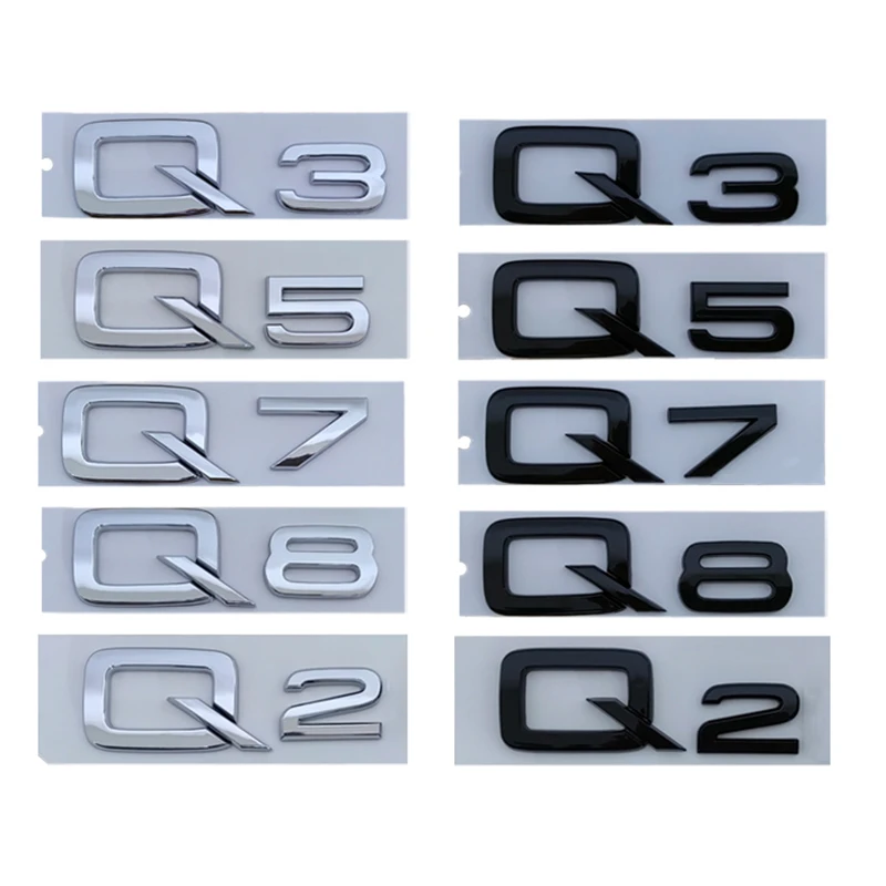 

3d ABS Adhesive Chrome Black Car Trunk Number Letters Sticker For Audi Q2 Q3 Q5 Q7 Q8 Logo Emblem Nameplate Badge Accessories