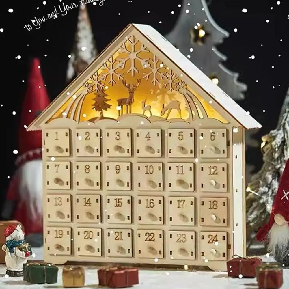 Décoration de noël créative en bois, cadeaux Surprise, lumières LED, lumière émettée, calendrier de compte à rebours de 24 jours, ornement pour Festival de l'avent