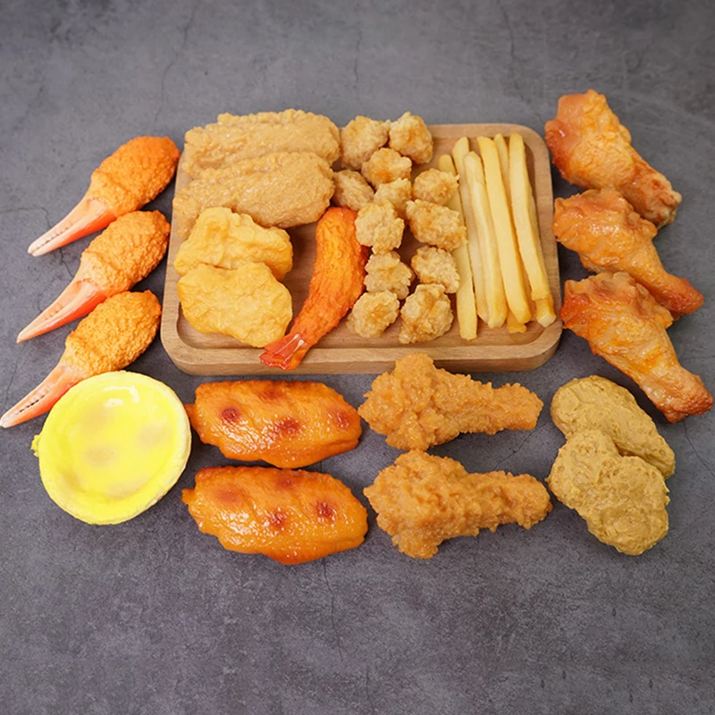 30 Styles Simulation Fried Shrimp Crab Roast Chicken Wings Hamburger Hotdog Model Fake Fast Food Props Kitchen Store Shop Decor