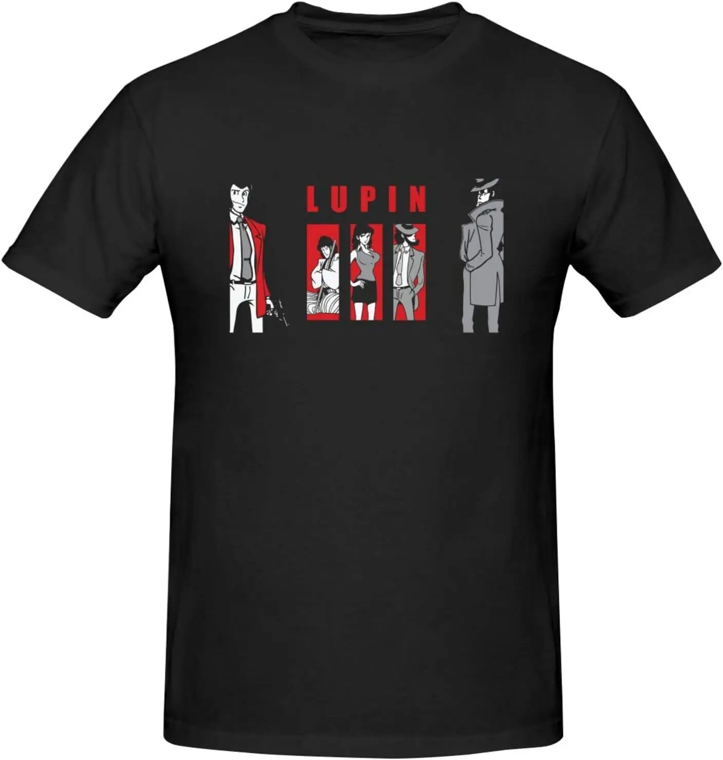 Lupin The Third Men's T-Shirts Cotton Short Sleeve Crew Neck Fashion Graphic Print Tees Black