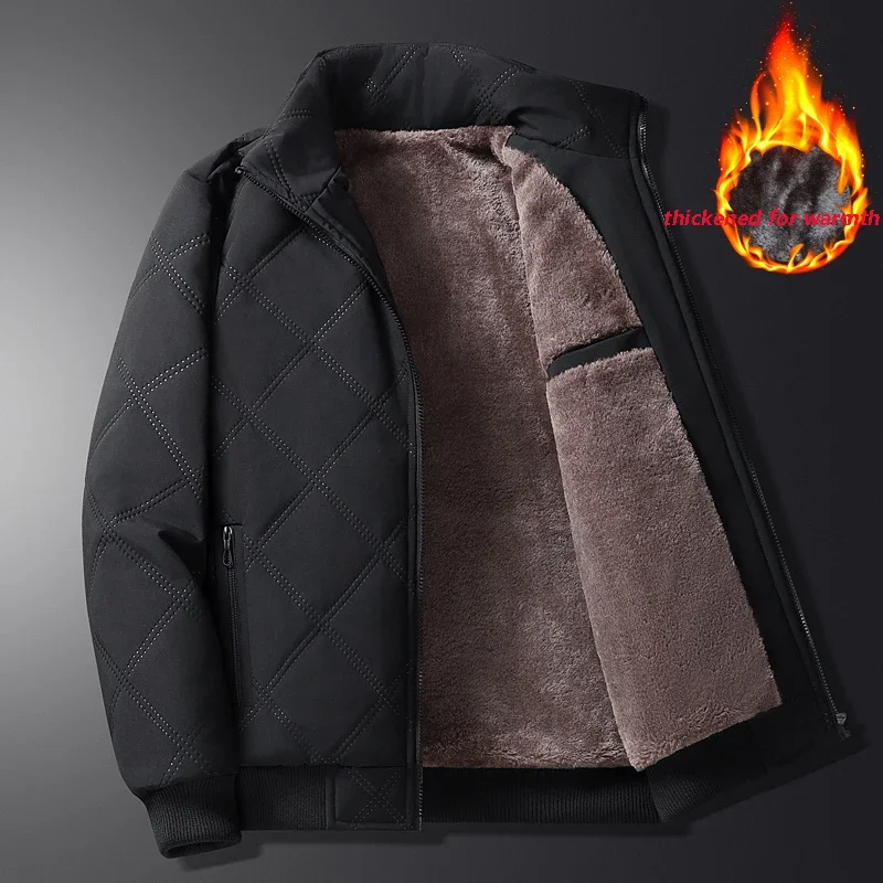 

2025 Men's Warm Parker Coat Autumn/Winter Outdoor Sports Thick Anti Cold Cotton Jacket Stand Up Collar Checkered Cotton Coat