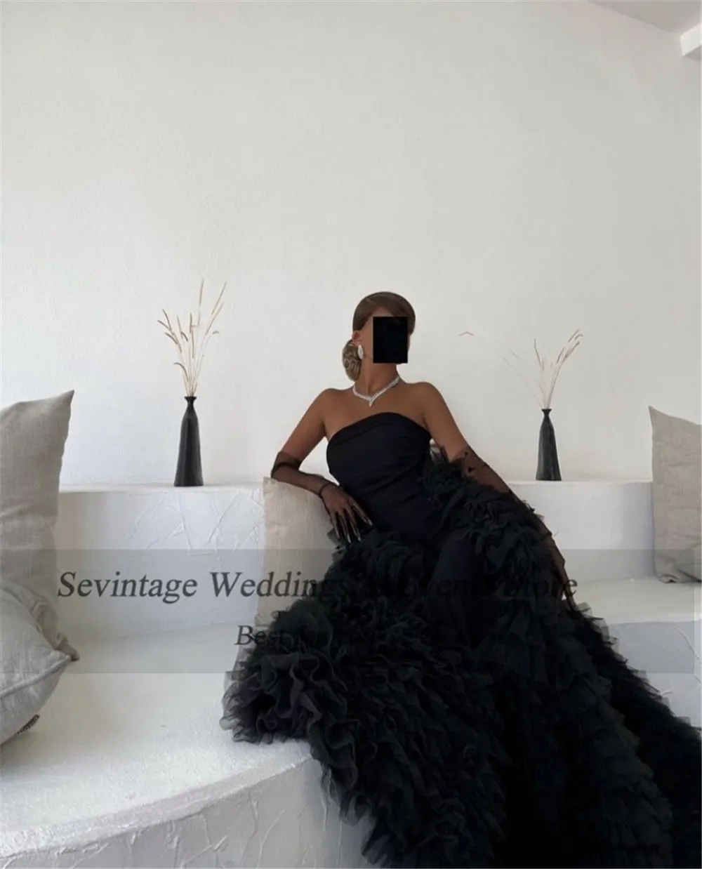 Customized Black Saudi Arabic Evening Dresses Strapless A-Line Formal Women Prom Party Gowns Special Occasion Dresses 2023