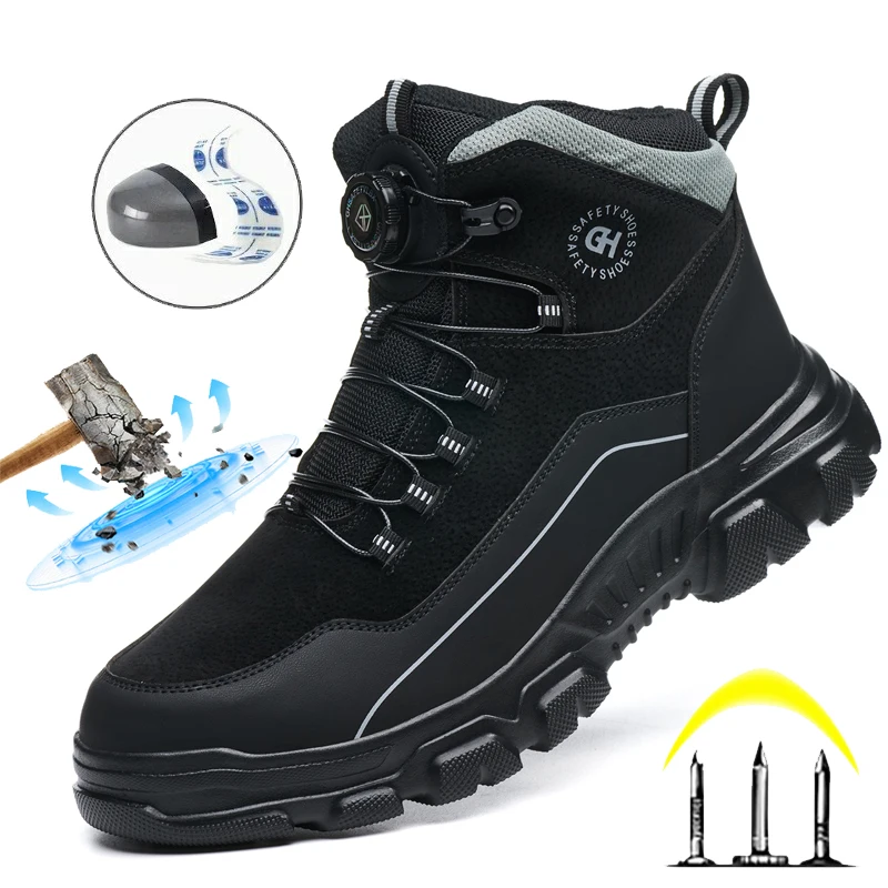 Steel Toe Work Boots for Men Breathable Safety Sneakers Construction Grade Anti-Puncture with Slip Resistant Rubber Sole Shoes