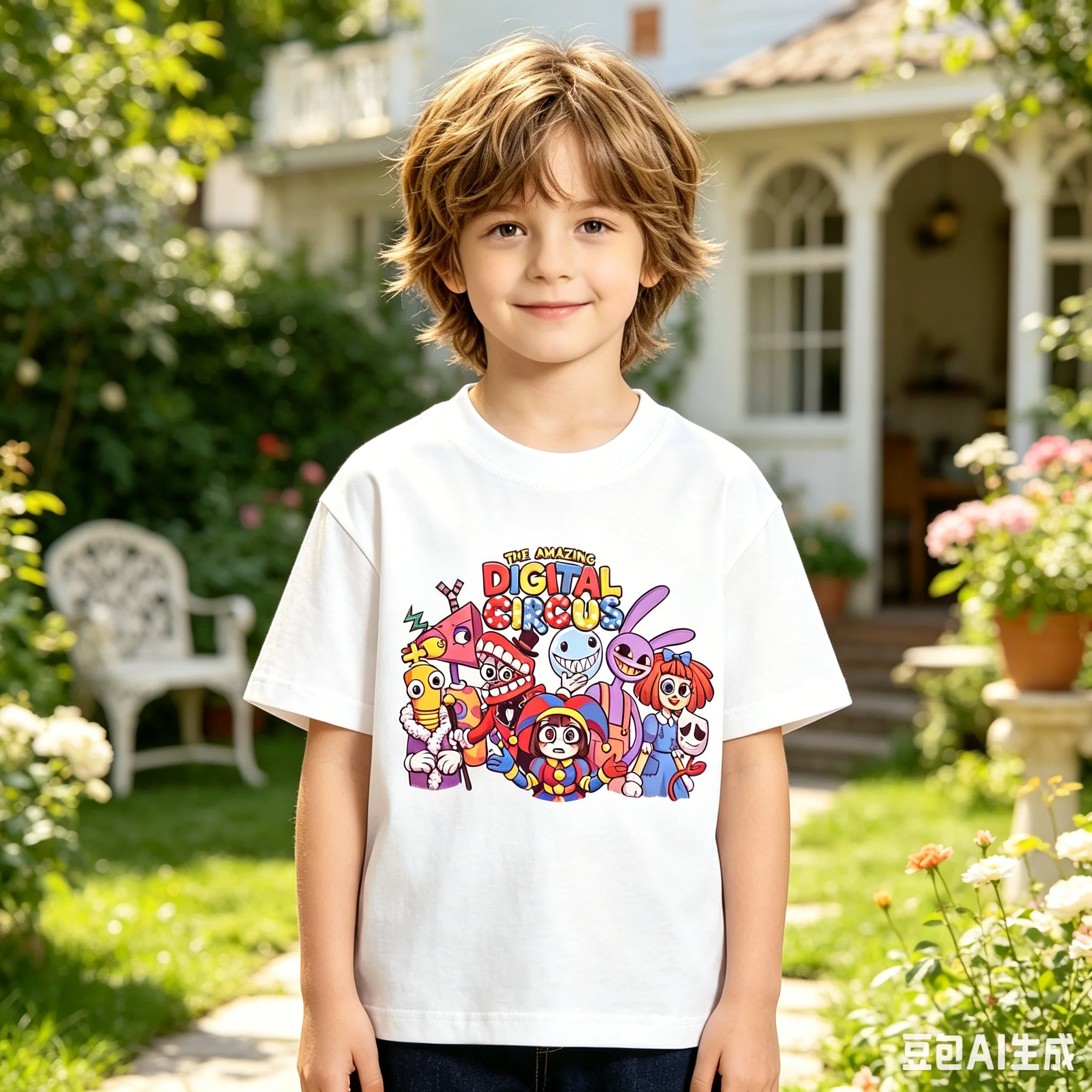 The Amazing Digital Circus Kinder-T-Shirt mit Cartoon-Aufdruck, lässiges Oberteil für Jungen und Mädchen, weich, bequem, modisch, mit Grafik für Kinder