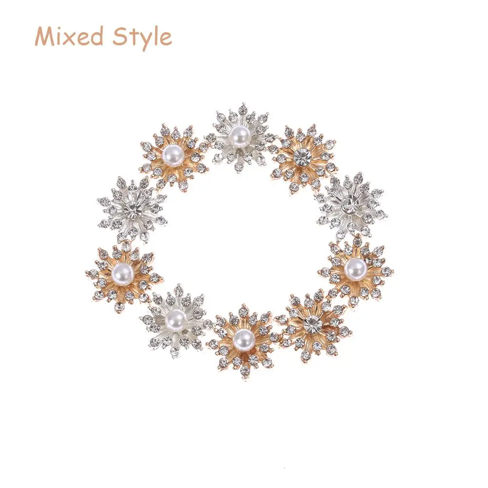 10PCS 16MM Clothing Decoration Flatback Hairpin Accessories Snowflake Buttons Pearl Buckle Apparel Sewing Rhinestone Button