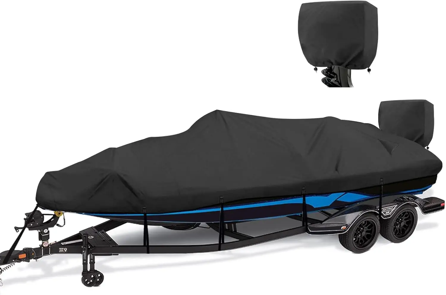 16-18.5 ft feet 1200D Waterproof Boat Covers with Motor Cover Fits Bass Boat,V-Hull Tri-Hull Boat,Fish & Ski Boat