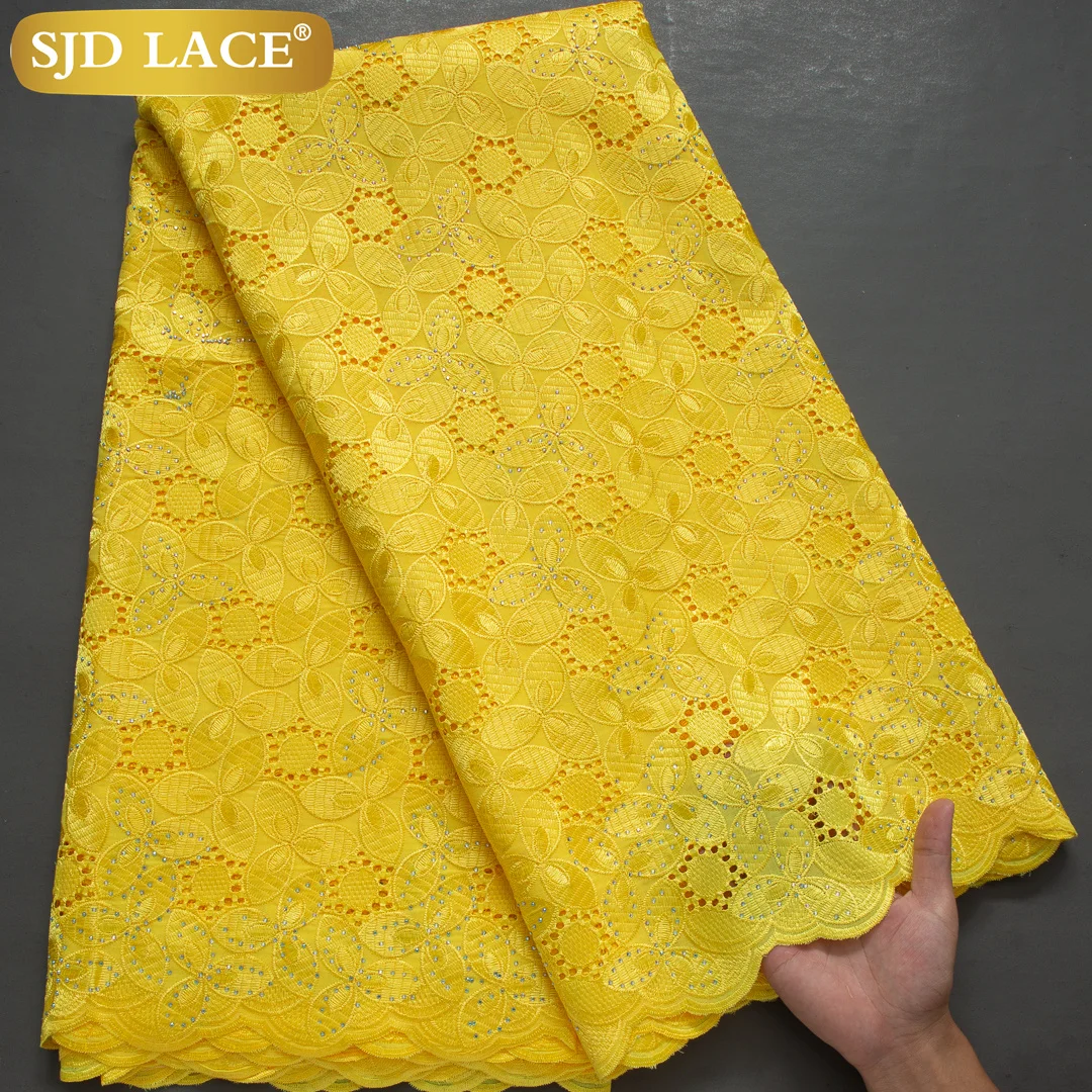 

SJD LACE African Crystal Cotton Lace Fabrics 2024 High Quality Austria Dubai Nigerian Cotton for Sewing lace Women Dresses 4008