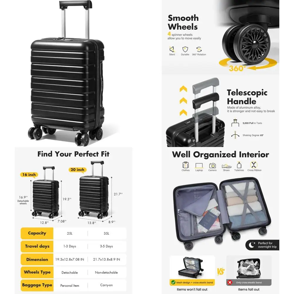 

Схваленый авиакомпанией 20-дюймовый чемодан-спиннер с твердым корпусом, замок TSA, легкий прочный чемодан для ручной клади