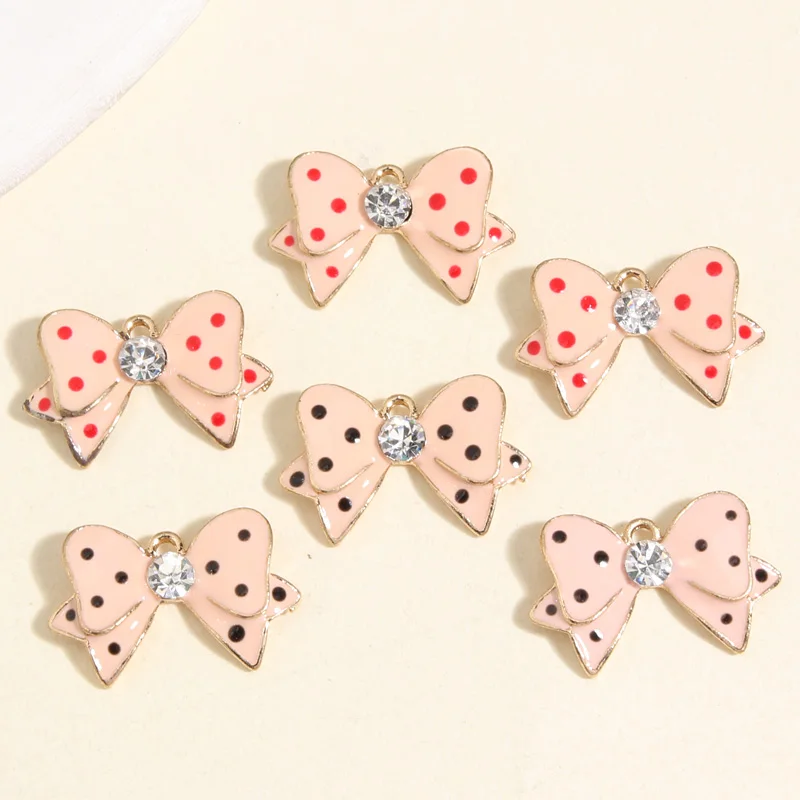 10pcs Gold Color 23x15mm Lovely Bowknot Crystal Charms Enamel Pendant Fit Necklaces DIY Handmade Jewelry Making Finding Supplies