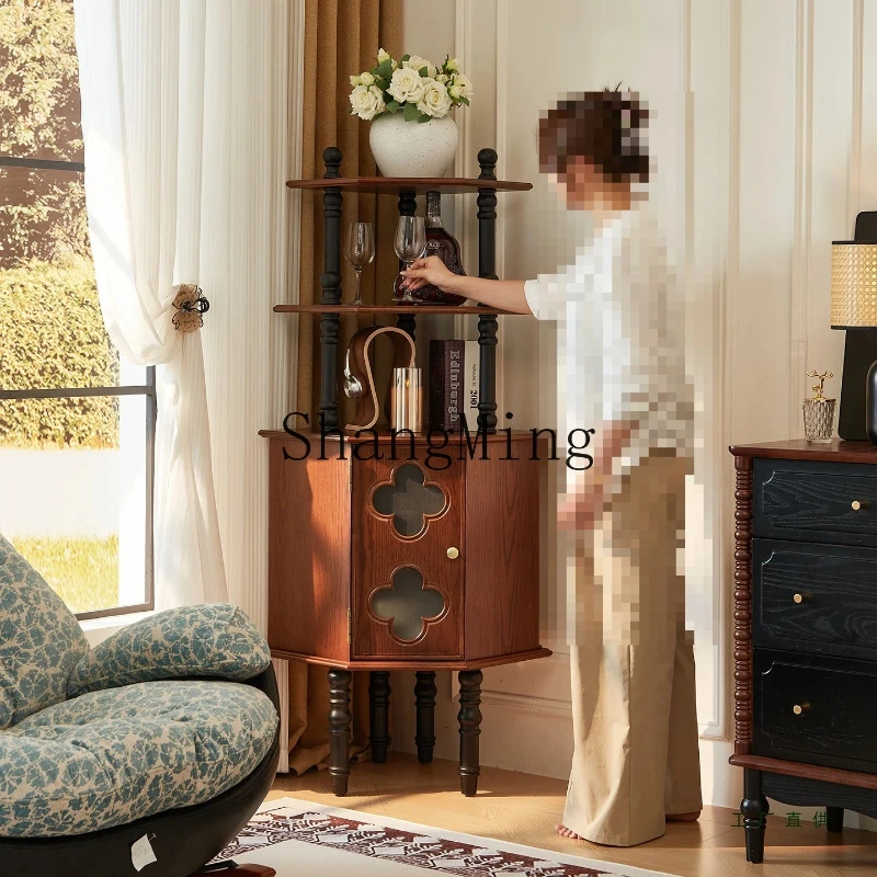

SM retro solid wood living room corner cabinet small apartment household triangular shelf bedside storage cabinet