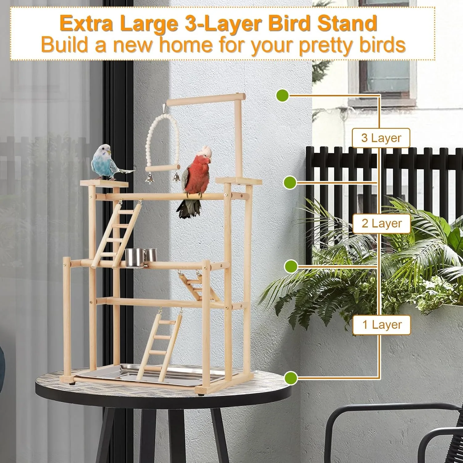 Parrot Bird Playground 3 Layer Bird Cage Accessories Parakeet Bird Play Stand for Budgerigar Finch Conures Parakeet Small Birds