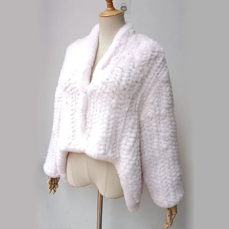 2024 Winter Women Loose Knitted Real Rex Rabbit Fur Coat Long Sleeve Warm Thick High Quality Soft Genuine Fur Jacket Outwear