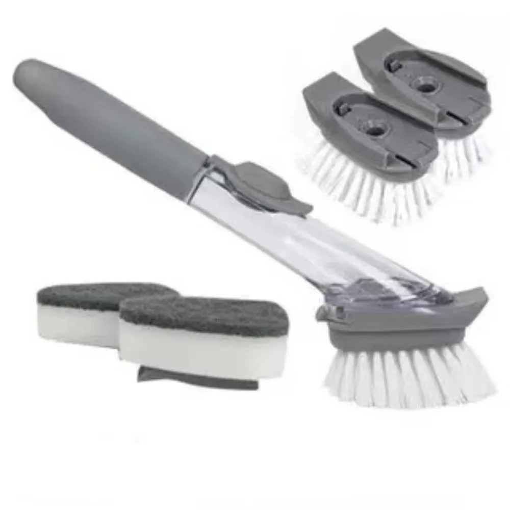 Kitchen Specific Press Type Long Handle Washing Pot Brush Refillable Liquid Cleaning Brush Non-Stick Oil Liquid Adding Pot Brush
