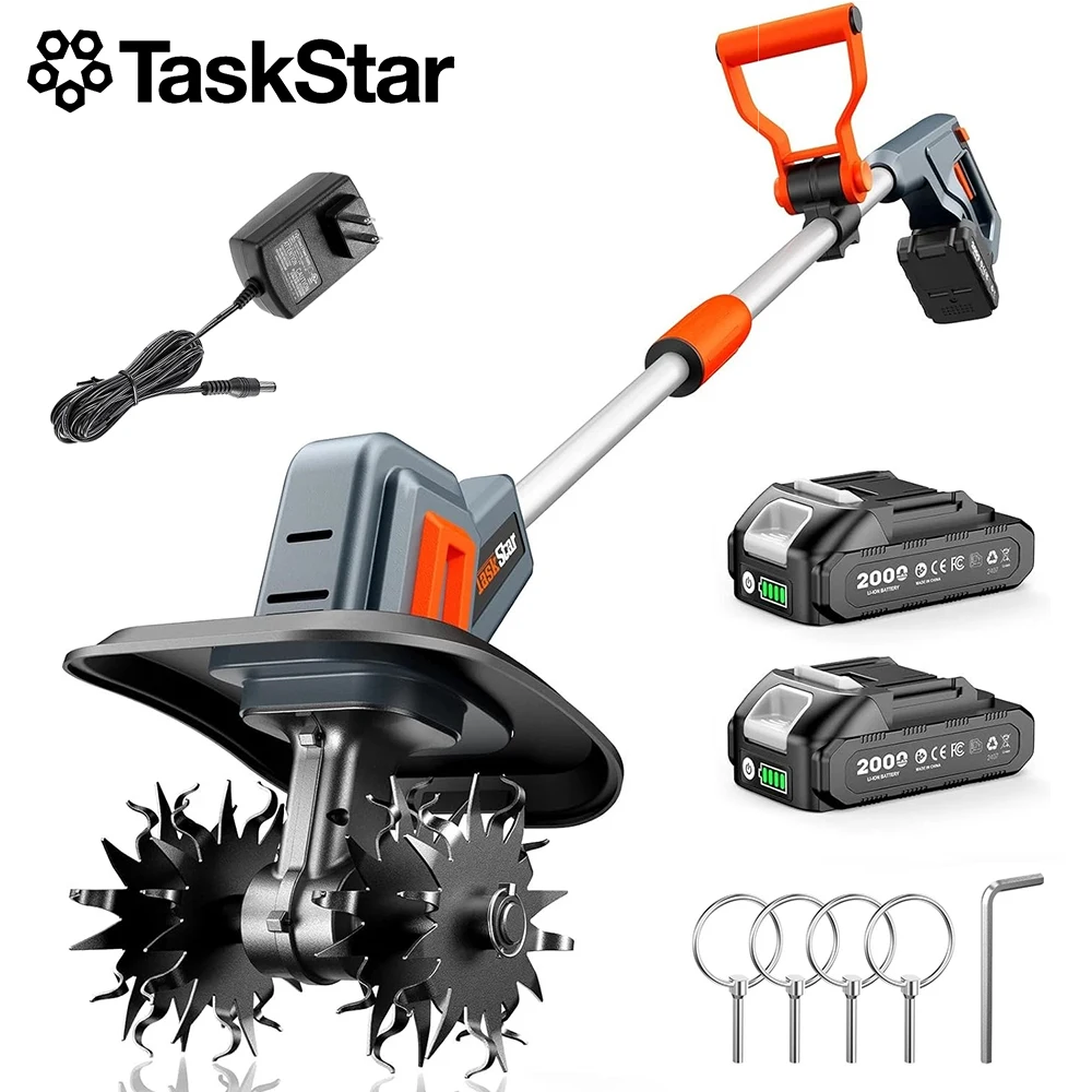 Motoculteur électrique sans fil TaskStar Cultivateur de jardin Léger Creuseur de sol Désherbeur de jardin Rotavator Compatible avec la batterie Makita 18 V. Facile à assembler