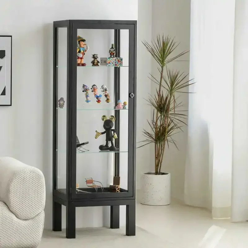 Solid wood transparent glass display cabinet fingerprint lock white wood collection ornament display cabinet