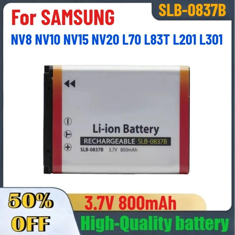 3.7V 800mAh SLB-0837B Digital Camera Battery For SAMSUNG NV8 NV10 NV15 NV20 L70 L83T L201 L301