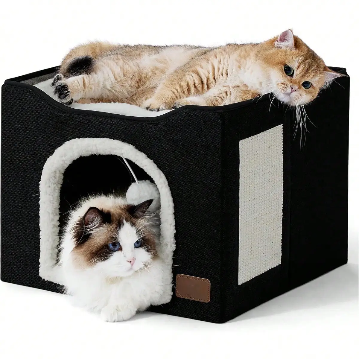 

For Indoor Cats - Cat Cave For Pet Cat House With Fluffy Ball Hanging And Scratch Pad, Foldable Cat Hideaway, R