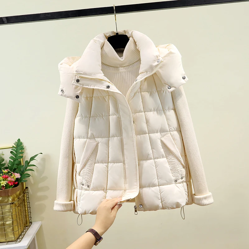 

Bla Cotton Jaet Women's 2025 New Autumn Winter Thiened Outerwear ex Vest with Detachable Cap Polyester Fiber