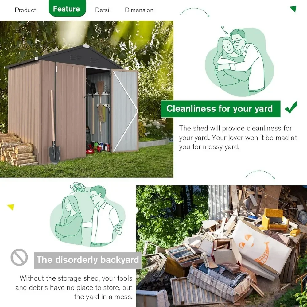 6 x 4FT  Patio Sheds Outdoor Storage Shed Lockable Bike Shed Tools Prefabricated Warehouse Lawn Garden Buildings Booth Shed