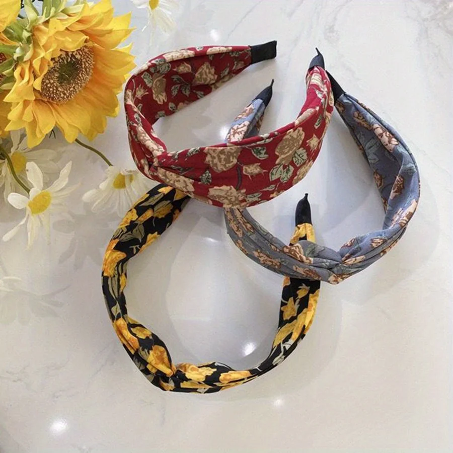 

Flower Print Cross Hairband Women Girls Wide Knot Headband New Fashion Bezel Turban Hair Hoop Bands Hair Accessories Headdress