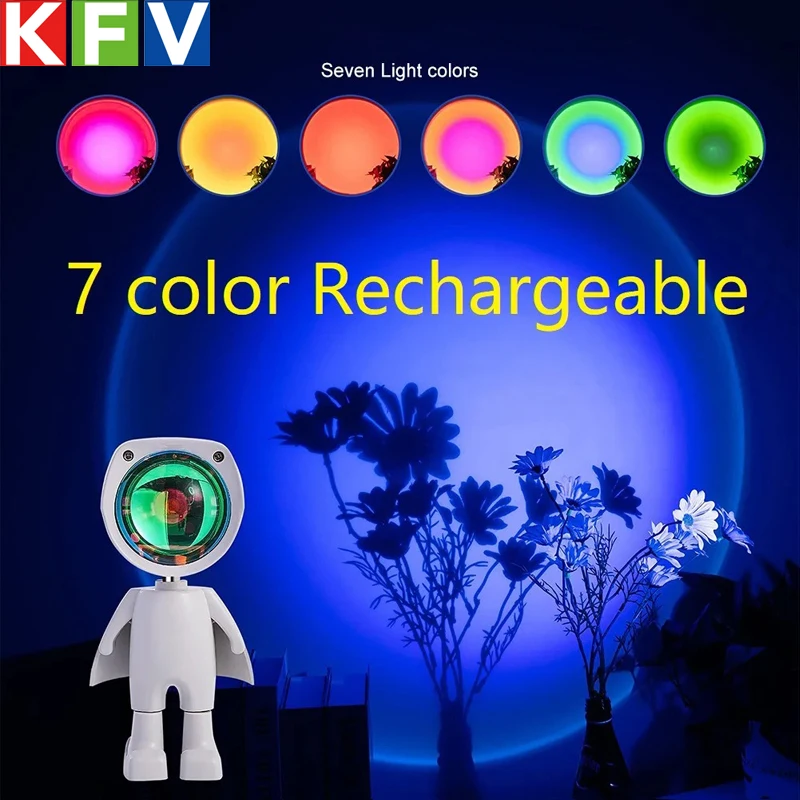 Astronaut Roboter Regenbogen Projektion Sonne Lampe Tisch Nachtlicht Sonnenuntergang Lampe Unendliche Dimmung Schlafzimmer Atmosphäre Licht