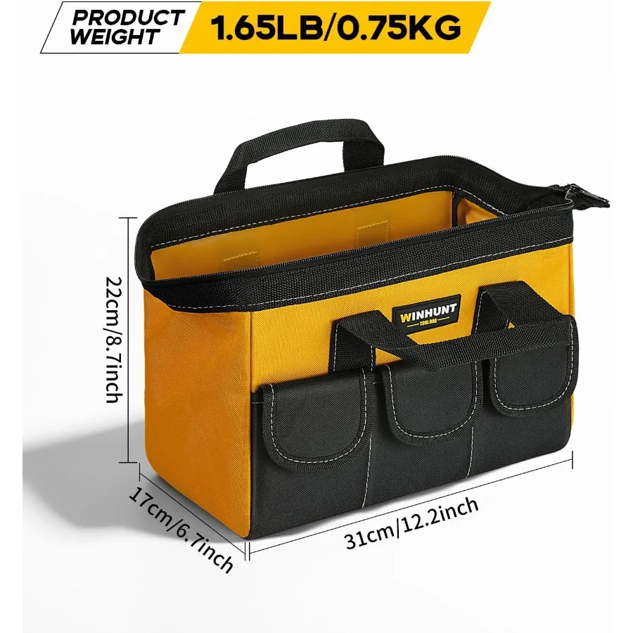 Borsa per attrezzi gialla con dimensioni di 31 cm e 12 pollici realizzata da un durevole tessuto in poliestere 1680D perfettamente adatto per gli appassionati di fai da te