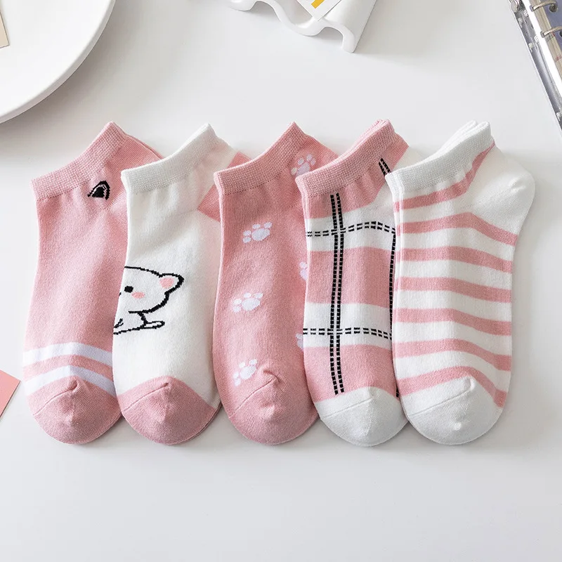 5 Pairs of Cartoon Bear Pattern Socks Cute and Breathable Ankle Socks Women S Stockings and Socks 2026 New