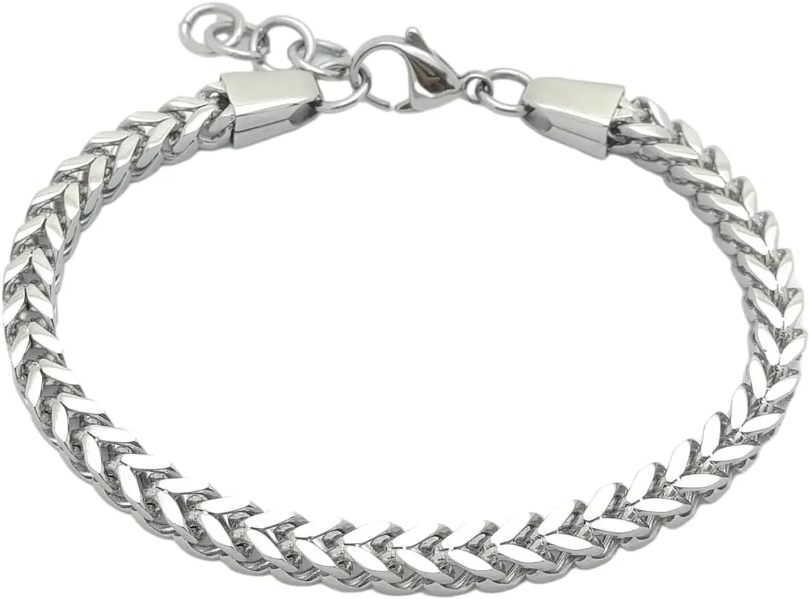 Stainless Steel Polished 8-8.6 inch Heavy Wheat Bracelet Silver 316L Stainless Steel Chain 5*5mm Bracelet