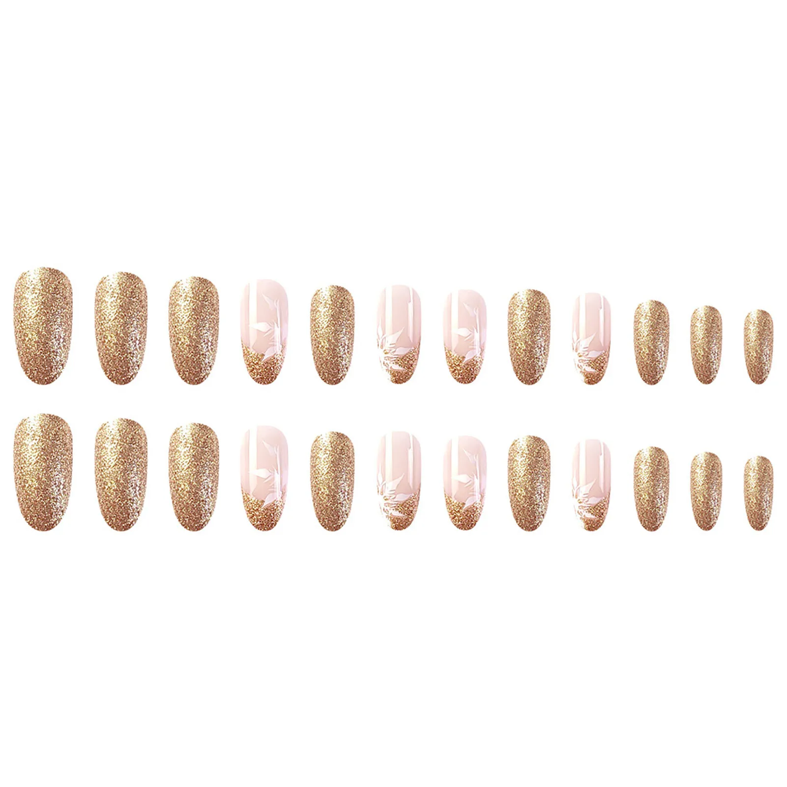 French Nude Gold False Nail Christmas Flash Snowflake Winter Artificial Nail for Women and Girl Party Activity