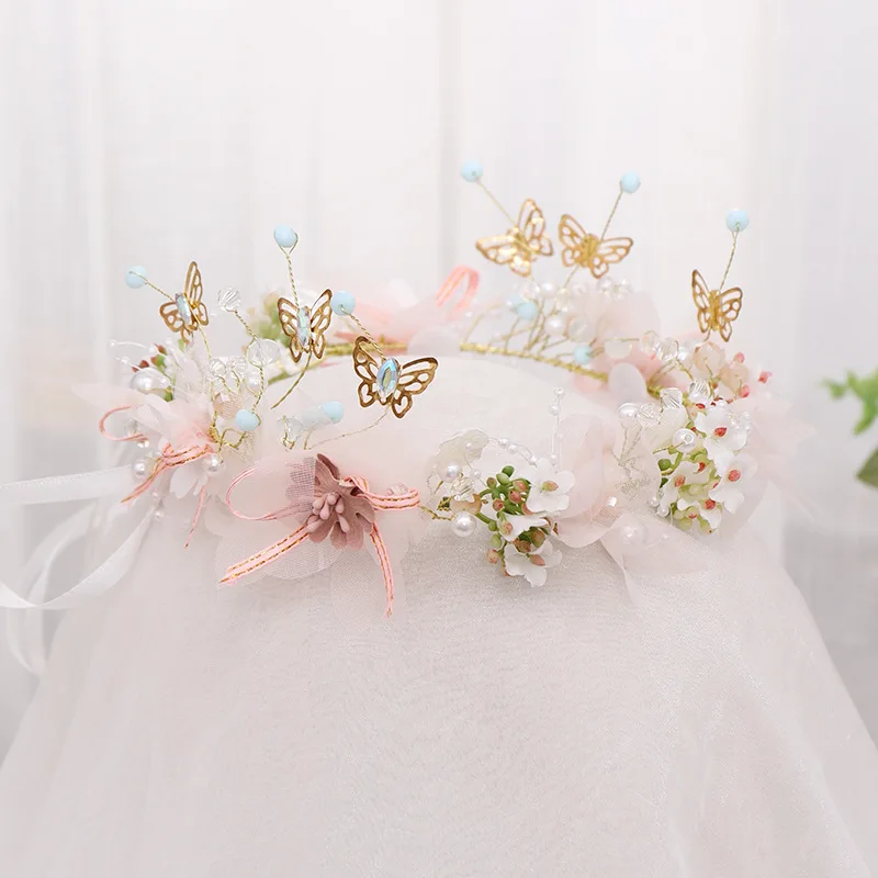 Crystal Pearl Headband Tiara For Women Flower Butterfly Rhinestone Hairband Bridal Wedding Hair Accessories Jewelry Headband image 5