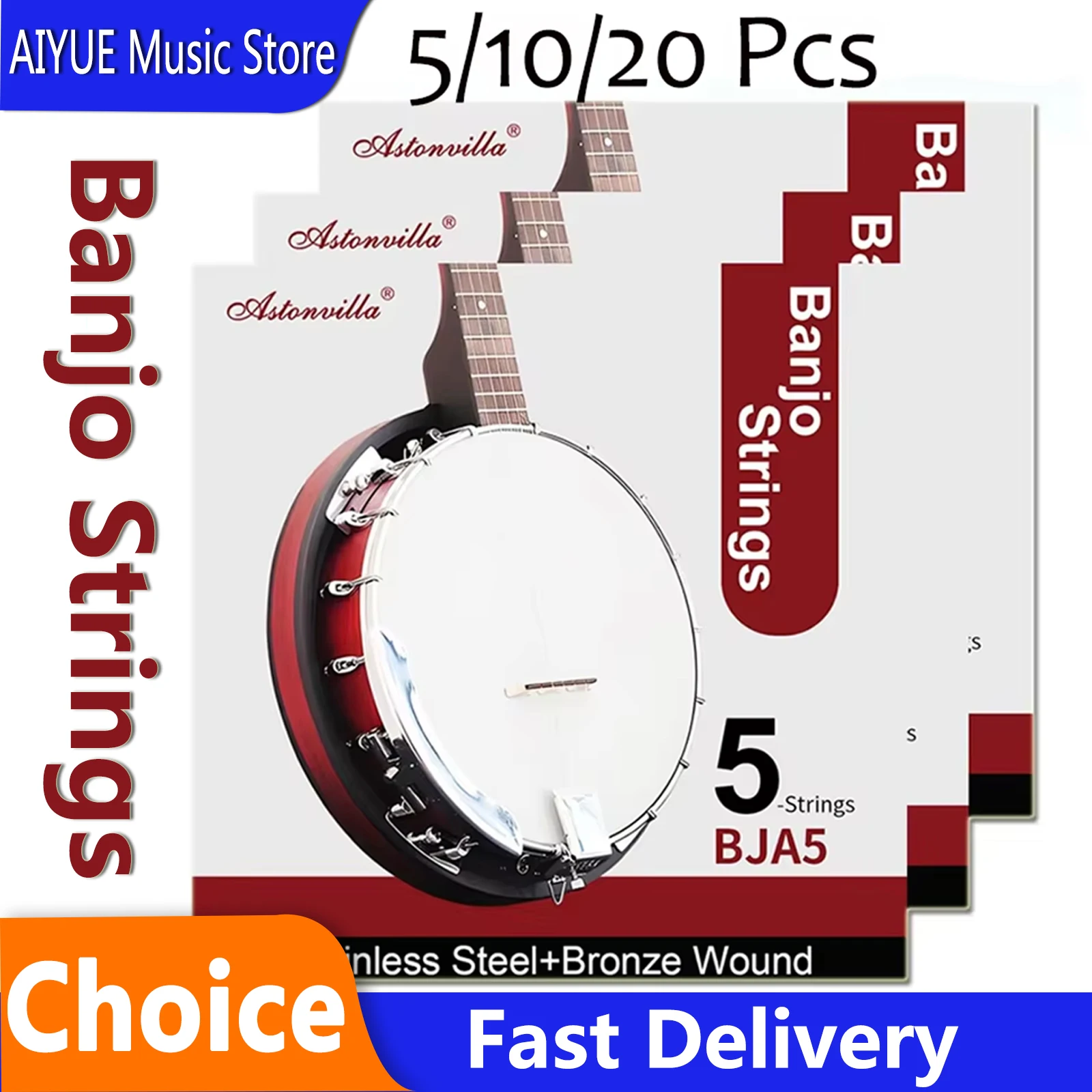 Astonvilla 5-String Banjo Strings Copper Alloy Rust-Proof Banjo For Practice Performance Banjo Stringed Instrument Accessory