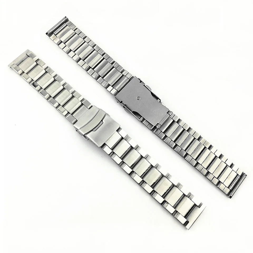 Silver Security Buckle Stainless Steel Piece Watch Band 20mm 22mm 24mm Watch Strap Wrist Bracelet 3 Beads Belt with Pins