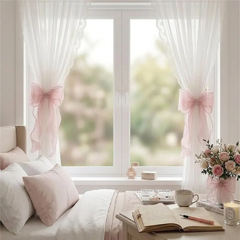 KYCOR-4-Pack Pinkbow Curtain Tiebacks, Decorative Drape Holdbacks
